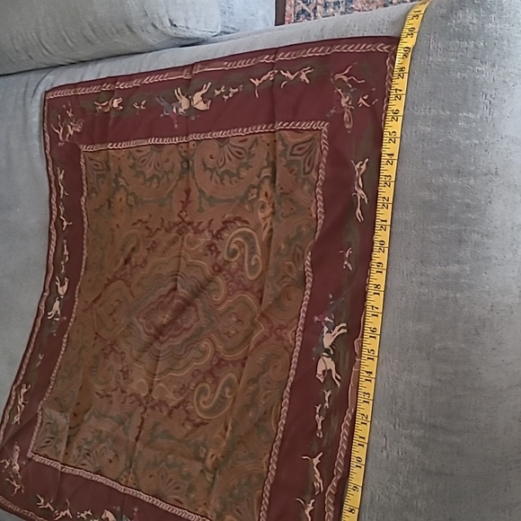 VTG Polo Ralph Lauren Silk Scarf POLO EQUESTRIAN Horse Dogs Burgundy Paisley 31” - Picture 6 of 7